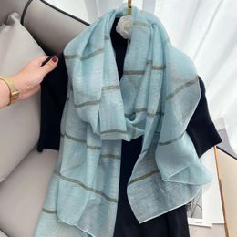 Scarves High Quality Stripe Silk Scarf Wool Pashmina Women Shawls Wraps Embroidery Lady Winter Bandana Foulard Echarpe Hijab
