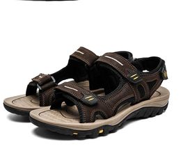 Men's Beach Shoes Sandals Cow Quality Genuine Leather Non-slip Slippers Breathable Two Uses sandals Men's Shoes 38-46