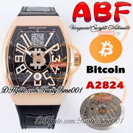 ABF Vanguard Encrypto V45 A2824 Automatic Mens Watch Rose Gold Steel Case Black Dial With Bitcoins Wallet Address Leather Strap Super Edition trustytime001Watches