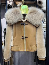 Women's Fur Faux Winter Women Real Natural Collar Merino Sheep Coat Genuine Leather Doublefaced Jacket 231115