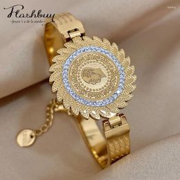 Bangle Flashbuy Chunky Gold Colour Charm Portrait Coin Stainless Steel Bangles Bracelets For Women Creative Waterproof Jewellery