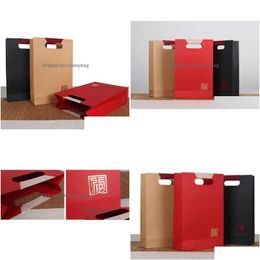 Party Favor Red Wine Kraft Paper Box Double Standard Packaging Gift Bags Portable Handle Christmas Favors Za5758 Drop Delive Dh3Sg