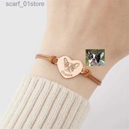 Chain Custom Pet Portrait Bracelet For Women Personalised Dog Photo Stainless Steel Adjustable Pet Owner r Bracelet Gift JewelryL231115