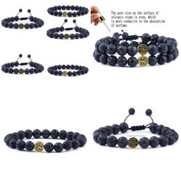 Charm Bracelets 8Mm Black Lava Stone Weave Tree Of Life Bracelets Aromatherapy Essential Oil Diffuser Bracelet For Women Men Dhgarden Dhape