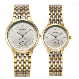 Wristwatches Top Couple Watches WOONUN Men And Women Luxury Stainless Steel Quartz Ultra Thin Set Gift Stocks