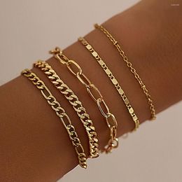 Link Bracelets 5Pcs/Set Vintage Simple Smooth Chain For Women Trendy Fashion Statement Goth Thin Charm Bangle Couple Y2K Jewelry