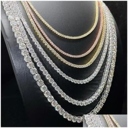 Tennis, Graduated Iced Out Tennis Chains 5Mm Luxury Single Row Rose Gold Sier Women Men Necklaces Fashion Diamond Rhinestone Bling Hip Dhctz