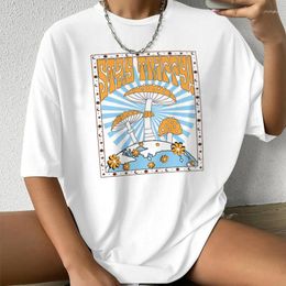 Women's T Shirts Stay Trippy Retro Groovy Graphic Women Vintage Aesthetic Floral Mushroom T-Shirt Oversize Hippie Tshirt Top