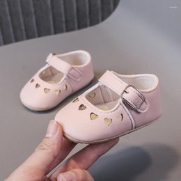 First Walkers Born Infant Baby Girls Dress Flat Shoes Heart Cutout Soft Sole Non-Slip Princess Walking Leather