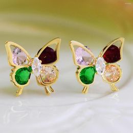 Stud Earrings France Butterfly Colourful Zircon Exquisite All-Match For Women Romantic Tiny Elegant Fashion Fine Luxury Earrigns Gift