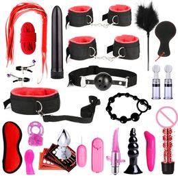 Bondage Bdsm Sexlove Set BDSM Kits Adults Sex Toys for Women Men Handcuffs Nipple Clamps Whip Spanking Metal Anal Plug Vibrator Butt 231114