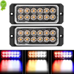 New 2pcs Stroboscopes Strobe 12 LED Flash Light Auto 12-24V Emergency Flashing Side Marker Light Bar Constant Bright Lights Red Blue