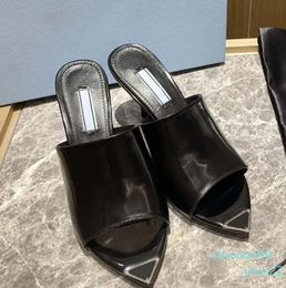 Designer Women Sandals Triangle Logo Printed Plexiglass Heels Luxury Milano Slides Chunky 2023