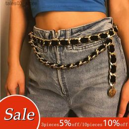 Belts Exaggerated Punk Big Thick Cuban Black Gold Flannel Choker Belt Waist chain Trousers Skirt Women Fashion Goth Hippie Jewellery Q231115