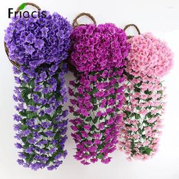Decorative Flowers 90/80CM Orchid Violet Artificial Wall Hanging Basket Simulation Fake Flower For Outdoor Wedding Garden Party Decoration