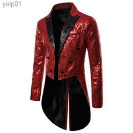 Men's Jackets Men s Suit Sequins Turn-Down Collar Long Sle Swallow-Tailed Coat for Men S/M/L/XL/XXLL231115