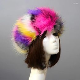 Berets Winter Warm Faux Fur Empty Top Hat For Women Thicken Plush Headband Caps Soft Fluffy Bucket Hats Outdoor Ski
