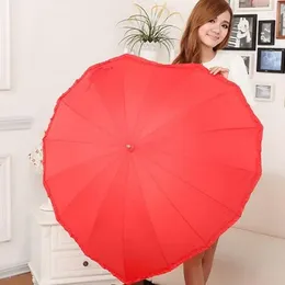 Umbrellas Red Heart Shape Umbrella Romantic Parasol Long-handled For Wedding Po Props Valentine's Day Gift Wholesale