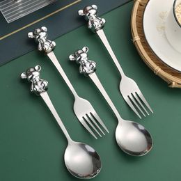 Dinnerware Sets 1Pc Bear Coffee Dessert Spoon Fork 304 Stainless Steel Stirring Tea Scoop Cute Cartoon Dinner