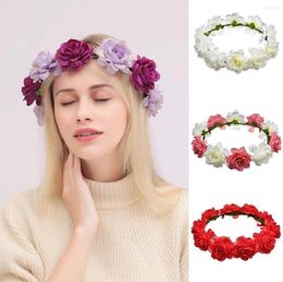 Decorative Flowers Spring Bohemian Rose Crowns Wreath Beach Hawaii Floral Garland Romantic Faux Wedding Wreaths Sweet Flower Headband