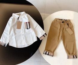 Designer Boys' Long Sleeve Shirt and Pants Two Piece Set New Spring and Autumn High Quality Brand Casual Fashion Fan Children's Wear Size 100cm-150cm