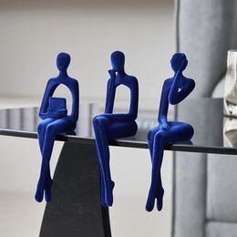 Decorative Objects Figurines Figures Home Accessories Flocking Blue Figure Ornaments Study Room Decoration Living Room Decoration Accessories Home Decor 231114