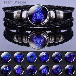 Chain 12 Zodiac Signs Constellation Charm Bracelet Men Women Fashion ltilayer Weave leather Bracelet Bangle Birtay GiftsL231115