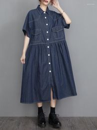 Party Dresses 2023 Summer Ladies Dress Casual Style Denim Long Commuter Slim Simple Retro High Street Oversized Loose