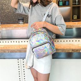 School Bags Silver Pink Fashion Laser Backpack Women Girls Bag Holographic Small Size For Teenage