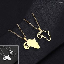 Pendant Necklaces Africa Map Berbers Stainless Steel Gold/Steel Colour African Berber Symbol Jewellery For Women Men Gift