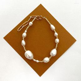 Charm Bracelets High-quality Natural Pearl Bracelet Real Freshwater Gold-color Rice Beads Mix And Match Fashion Bangle Gift 2023