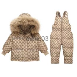 Down Coat Children Down Jacket Clothing Sets -30 Degrees Winter Girl Duck Down Jacket + Overalls Kids Warm Suit Toddler Boys Coat Jumpsuit J231115