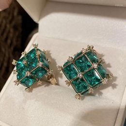 Dangle Earrings 2023 Studs Luxury Shiny Zircon Cube Green Gem Vintage For Women French Elegance Spain US Jewellery Gifts