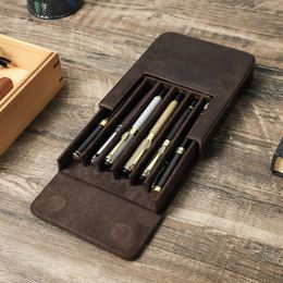 Pencil Bags Magnetic Drawer Type Student Pen Storage Box Handmade Pen Case Leather For Men Women Holder Pen Pouch Retro Pen Box School 231115