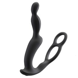 Anal Toys Silicone Male Prostate Massage Vibrator Double Ring Plug Delay Ejaculation Masturbator Adult Sex for Men 231114