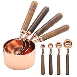 Measuring Tools 48pcs Cups and Spoons Kitchen Bakery Tool Walnut Wooden Handle Rose Gold Spoon 230414