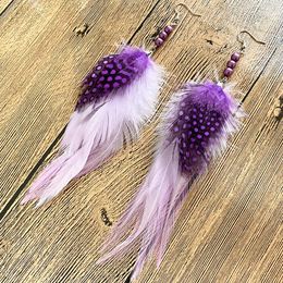 Dangle Earrings M&G Ethnic Nature Purple White Feather For Women Beads Pendant Long Drop Bohemian Jewelry Accessories