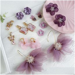 Dangle Chandelier Lifefontier Simple Purple Flower Tassel Drop Earrings Korean Bowknot Shell Geometric Summer Jewelry Deliv Dhgarden Dhlzv