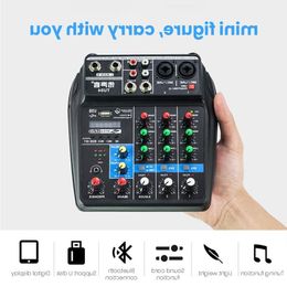 Freeshipping Professional 4 Channels Audio Mixer DJ Sound Mixing Console External Sound Card for Computer Audio Interface 48V Phantom P Gsms