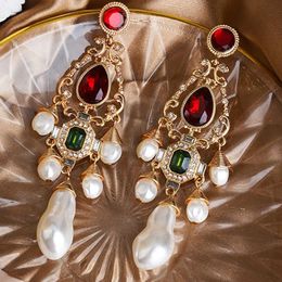 Stud Luxury White Pearls Earrings Chunky Geo Glass Statement Pendant Dangle Earring Long Women Jewlery Wedding Accessories 231115