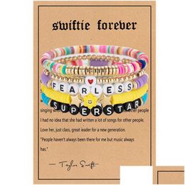 Beaded 5Pcs Swiftie Friendship Bracelets Set Taylor Music Surfer Heishi Beads Strands Flower Heart Star Letter Charm Stackable Soft Cl Dhp2E