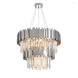 Chandeliers LED Dimmable Postmodern Silver Crystal 2 Layer Chandelier Lighting Suspension Luminaire Lampen Lustre For Dinning Room Foyer