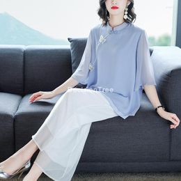 Ethnic Clothing 2023 Print Qipao Elegant Blusa Vintage Cheongsam Top Ladies Traditional Chinese Women's Shirt Style