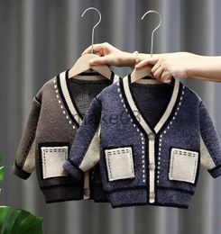 Jackets High Quality Fall Spring Kids Boys Knitted Jacket Cardigan V-neck Single-breasted Long Sleeve Knit Fashion Children Sweater 2022 J231115