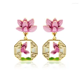 Stud Earrings Ethnic Style "Lotus Earrings" Classical And Versatile With Chinese Oriental Ancient
