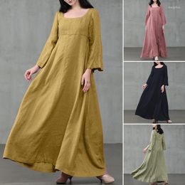 Casual Dresses Women 2023 Regular Loose Zippers Round Neck Large Swing Solid Colour Splicing Dress Elegance Long Office Lady