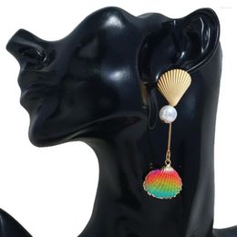 Dangle Earrings Pearl Sea Shell Pendant Long Drop 5 Colors Fashion Women Boho Summer Beach Charm Jewelry