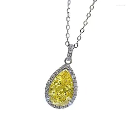 Pendants Spring Qiaoer 925 Sterling Silver 5CT Pear Cut Citrine Sapphire Gemstone Pendant Necklace Women 18K White Gold Plated Jewellery