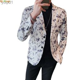 Men's Jackets High Quality Flower Blazer Men Slim Casual Business Suit Jacket Korean Fashion Street Wear Social Dress Coats Come Homme 2023L231115
