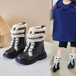 Boots Children Winter Snow Boots Girls Warm Cotton Snow Shoes Thick Fur Kids Cow Muscle Long Leather Boots Baby Soft Princess Shoes 231115